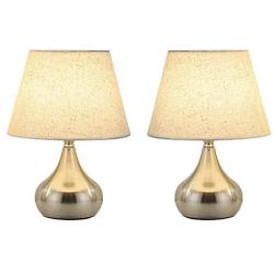 Modern Table Lamps Set of 2 Bedside Table Lamps Nightstand Lamps with Metal Base Silver Desk Lamps for Living Room Bedroom Family Room Coffee Table