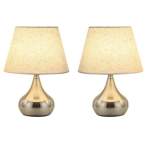 Modern Table Lamps Set of 2 Bedside Table Lamps Nightstand Lamps with Metal Base Silver Desk Lamps for Living Room Bedroom Family Room Coffee Table