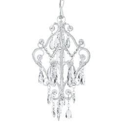 Amalfi Decor 1 Light LED Crystal Beaded Chandelier, Mini Wrought Iron Acrylic Pendant Light Fixture Contemporary Nursery Kids Room Dimmable Plug in Hanging Ceiling Lamp, White