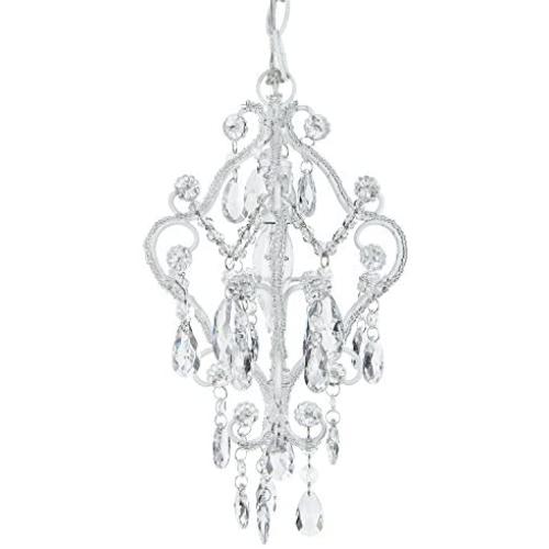 Amalfi Decor 1 Light LED Crystal Beaded Chandelier, Mini Wrought Iron Acrylic Pendant Light Fixture Contemporary Nursery Kids Room Dimmable Plug in Hanging Ceiling Lamp, White