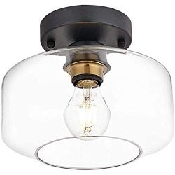 Semi Flush Mount Ceiling Light with Bulb, Clear Glass Shade,Brass Accent Socket,Modern Ceiling Light Fixture with Black Finish for Kitchen,Hallway,Entryway,Dining Room,Bedroom,Cafe, Bar,Living Room