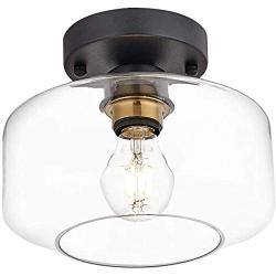 Semi Flush Mount Ceiling Light with Bulb, Clear Glass Shade,Brass Accent Socket,Modern Ceiling Light Fixture with Black Finish for Kitchen,Hallway,Entryway,Dining Room,Bedroom,Cafe, Bar,Living Room