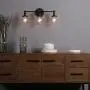 QASIN 3 Head Industrial Wall Lights with Switch, Globe Clear Glass Shade Edison Bulb Lamps, E27 Socket Wall Sconce Fittings for Living Room Dining Room Bedroom Vanity Mirror Light Fixtures (Black)