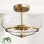 Modern Glass Semi Flush Mount Ceiling Light, Hallway Light Fixtures with Seeded Glass for Dining Room, Bedroom, W12'' x H9''