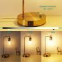 Gold Industrial Table Lamp, Elizabeth Vintage Office Desk Lamp, Dimmable Bedside Reading Lamp, Brass Metal Midcentury Lamp for Bedroom Living Room, 2 USB Charging Ports E26 Edison LED Bulb Glass Shade