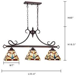 Capulina Tiffany Pool Table Lights 3-Light Dining Room Light Stained Glass Chandelier Hanging Light Tiffany Dining Table Lights Vintage Style Chandelier
