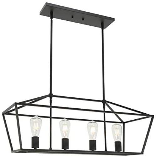 BONLICHT Kitchen Island Lighting 4 Lights in Matte Black Finish Farmhouse Chandelier Industrial Pendant Hanging Light Fixture for Dining Room Living Room Foyer