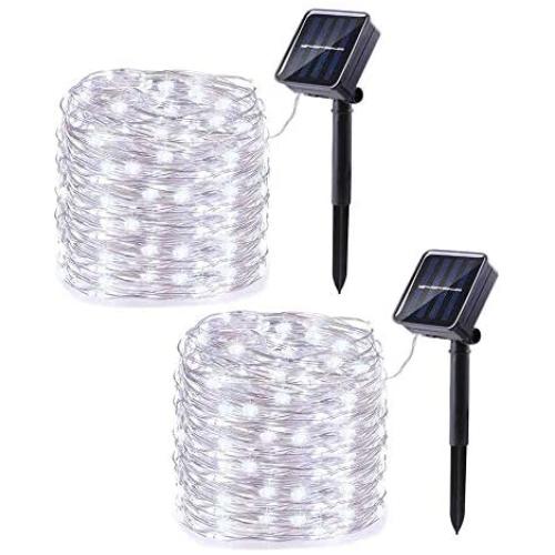 2 Pack Solar String Lights, 33ft 100LED 8 Modes Silver Wire Outdoor String Lights, Waterproof Solar Fairy Lights Rope Lights for Outdoors, Patio, Garden, Yard, Party, Wedding, Tree Decorations (White) 2 Pack Solar String Lights, 33ft 100LED 8 Modes Silver Wire Outdoor String Lights, Waterproof Solar Fairy Lights Rope Lights for Outdoors, Patio, Garden, Yard, Party, Wedding, Tree Decorations (White)
