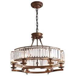 Siljoy Luxury Round Crystal Chandelier Modern LED Dimmable 6-Lights Pendant Lighting Vintage Flush Mount Ceiling Fixture for Dining Room Kitchen Entryway, Dia 25.6'', Brown