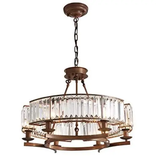 Siljoy Luxury Round Crystal Chandelier Modern LED Dimmable 6-Lights Pendant Lighting Vintage Flush Mount Ceiling Fixture for Dining Room Kitchen Entryway, Dia 25.6'', Brown