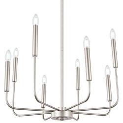 Wellmet 8-Light Modern Chandelier for Dining, Living Room, Bedroom and Kitchen Island Lighting, Contemporary Champagne Silver Hanging Pendant Ceiling Lights Fixture,26 inches Dia