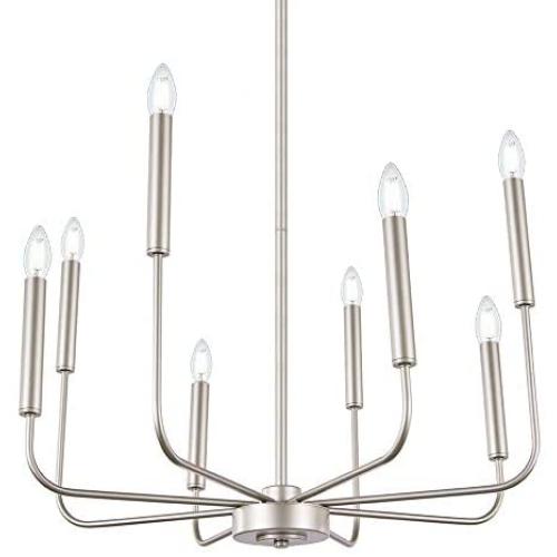 Wellmet 8-Light Modern Chandelier for Dining, Living Room, Bedroom and Kitchen Island Lighting, Contemporary Champagne Silver Hanging Pendant Ceiling Lights Fixture,26 inches Dia