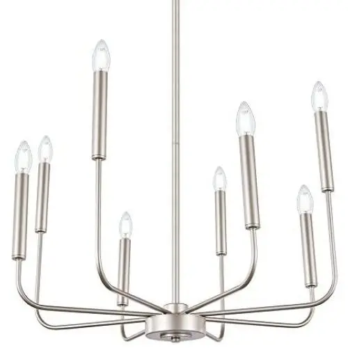 Wellmet 8-Light Modern Chandelier for Dining, Living Room, Bedroom and Kitchen Island Lighting, Contemporary Champagne Silver Hanging Pendant Ceiling Lights Fixture,26 inches Dia