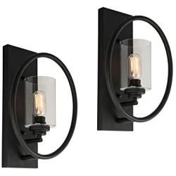 Maxax Wall Sconce Set of 2 Home Lighting Wall Light Lamp with Clear Glass Shade for Dining Room,Bedroom Bedside, Living Room, Hallway, Black Finish