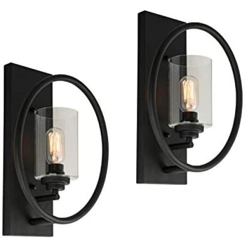 Maxax Wall Sconce Set of 2 Home Lighting Wall Light Lamp with Clear Glass Shade for Dining Room,Bedroom Bedside, Living Room, Hallway, Black Finish