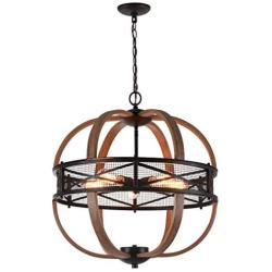 Sunlighting Farmhouse Chandelier, Vintage Pendant Hanging Light for Bedroom, Kitchen, Foyer, Dining & Living Room and Entryway, Black Painted Finish & Faux-Wood