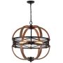 Sunlighting Farmhouse Chandelier, Vintage Pendant Hanging Light for Bedroom, Kitchen, Foyer, Dining & Living Room and Entryway, Black Painted Finish & Faux-Wood