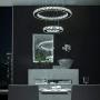 KAI Crystal Chandelier Island Pendant Light Contemporary Not Dimmable LED Lamp with 6000K 36W 4320LM Adjustable Height Chrome 2 Rings Modern Flush Mount Ceiling Lighting for Dining Room Lobby,1 Pack