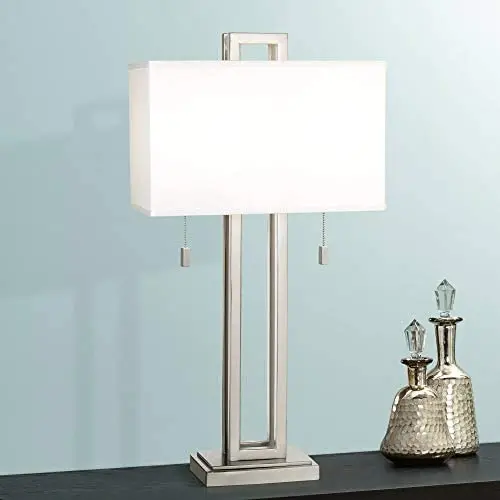 Possini Euro Design Brushed Nickel Rectangle Table Lamp
