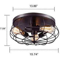 Semi Flush Mount Ceiling Light - BAYCHEER Vintage Pendant Lights Industrial Chandelier Black Metal Cage Hanging Fixture with 3 E26 Bulb Base for Hallway,Restaurant,Warehouse,Barn,Living Room