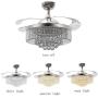 TiptonLight Modern Crystal Ceiling Fan with Lights, 42 Inch Remote Control Crystal Chandelier Fan 4 Acrylic Retractable Blades with 3 Color Light for Living Room Office Restaurant Hote