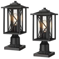 Outdoor Post Light Fixture Exterior Pole Street Lantern with 3 inch Pier Mount Base, 2 Pack KAUEN Outdoor Post Lamp with Clear Glass Shade for Garden Patio Pathway,Black