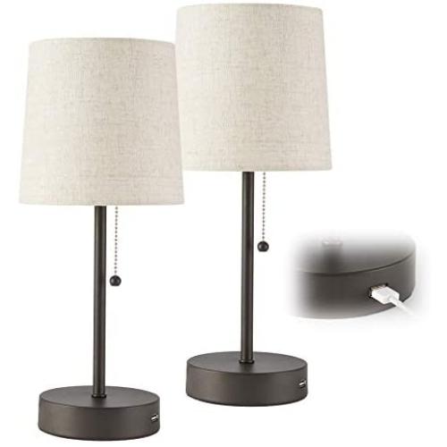 CO-Z USB Table Lamps Set of 2 Bronze, Traditional Bedside Lamps with 2A USB Port, Minimalist Matching Nightstand Lamps for Bedroom, Living Room, Office, Accent.