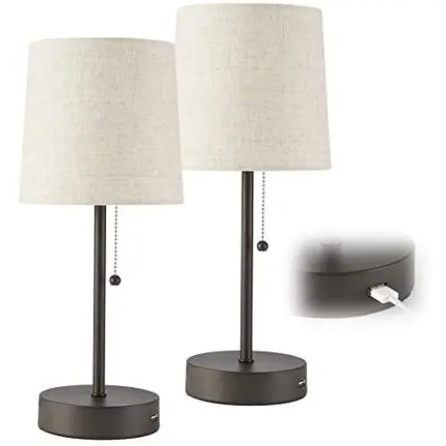 CO-Z USB Table Lamps Set of 2 Bronze, Traditional Bedside Lamps with 2A USB Port, Minimalist Matching Nightstand Lamps for Bedroom, Living Room, Office, Accent.