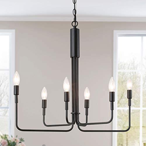 Dining Room Chandelier, Black Chandelier in Rustic Metal Finish Kitchen Light Fixture, 25'' x 25'' x 23.5'' Farmhouse Lighting