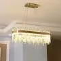 LITFAD Oval LED Chandelier Light Fixture Postmodern Crystal Block Gold Flush Mount LED Hanging Ceiling Light Art Deco Pendant Light for Dining Room Bedroom Livingroom Restaurant, Bulb Included