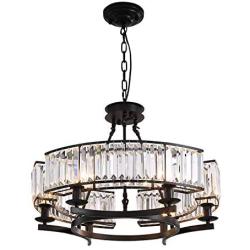 Siljoy Luxury Round Crystal Chandelier Modern LED Dimmable 6-Lights Pendant Lighting Vintage Flush Mount Ceiling Fixture for Dining Room Kitchen Entryway, Dia 25.6'', Black