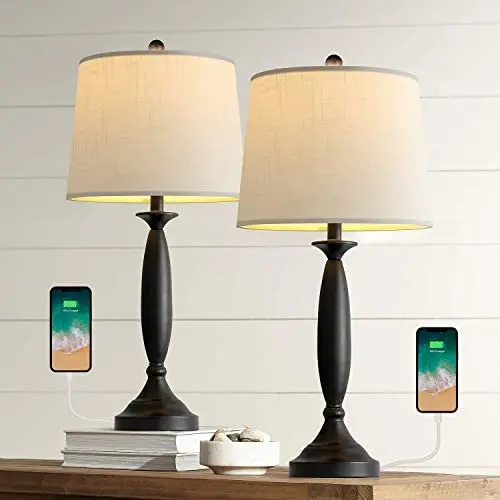 Oneach Modern Table Lamp USB Table Lamps Set of 2 for Living Room 26.75” with USB Charging Port Bedside Lamp Fabric Drum Shade Accent Lamp Light for Bedroom Black Oneach Modern Table Lamp USB Table Lamps Set of 2 for Living Room 26.75” with USB Charging Port Bedside Lamp Fabric Drum Shade Accent Lamp Light for Bedroom Black