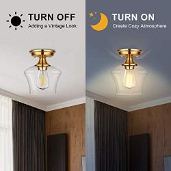 Semi Flush Mount Ceiling Light, Hallway Light Fixtures Ceiling with Clear Glass Shade Ceiling Light Fixture for Bedroom,Kitchen,Corridor, Entryway (Gold)