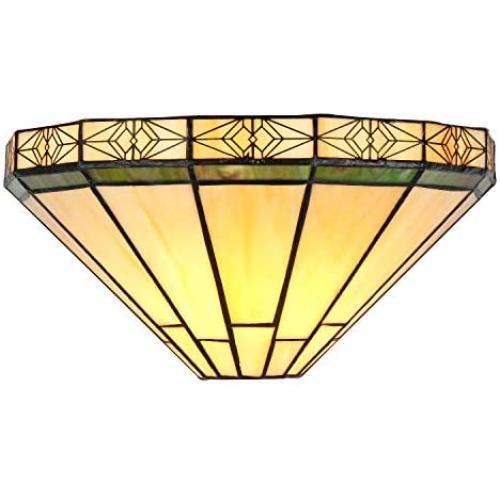 Capulina Tiffany Sconces Lighting, 1-Light Antique Tiffany Style Wall Light, 12.4 Inch Wide Stained Glass Sconce, Vintage Mission Style Stained Glass Wall Lamp for Living Room Bedroom Gift