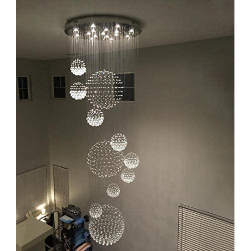 12-Light Modern Raindrop Crystal Chandeliers Living Room Spiral Staircase Lighting Crystal Balls Large High Ceiling Light Fixture for Hallway Foyer 102''