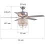 SILJOY 52”Reverse Ceiling Fan with Lights and Remote, Modern Design Chandelier Fan, Elegant Indoor Crystal Fan Light Kit for Bedroom Dining Room, 5 Wood Blades, Polished Chrome