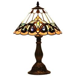 Tiffany Style Retro Baroque Lamp Table Light 12 Inches Wide Hand-Cut Stained Glass Desk Antique Night Light and Antique Brass Finish Metal Lamp Base for Living Room Restaurant Office EFFORTINC.COM