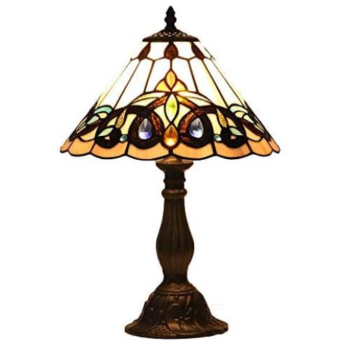 Tiffany Style Retro Baroque Lamp Table Light 12 Inches Wide Hand-Cut Stained Glass Desk Antique Night Light and Antique Brass Finish Metal Lamp Base for Living Room Restaurant Office EFFORTINC.COM
