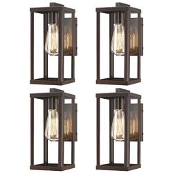 Odeums Outdoor Wall Lantern, Exterior Wall Mount Lights, Outdoor Wall Sconces, Wall Lighting Fixture in Oil Rubbed Finish with Clear Glass (Oil Rubbed Bronze-Wall Light, 4 Pack)