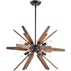 Modern Farmhouse Chandelier Suitable for Living and Dining Rooms. Open Style Ceiling Light Fixture Provides Multidirectional Lighting. Sputnik Pendant Lamp with Rustic Wood Arms Creates Timeless Feel.
