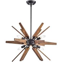 Modern Farmhouse Chandelier Suitable for Living and Dining Rooms. Open Style Ceiling Light Fixture Provides Multidirectional Lighting. Sputnik Pendant Lamp with Rustic Wood Arms Creates Timeless Feel.