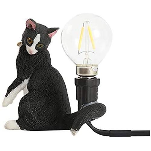 Wangda ❊gr8iejierg Luxury Mini Cat-Table Lamps, for Bedroom Bedside Living Room Wall Sconce Light Black/White,Mini Cat Desk Lamp Lights(US) (C)