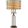 Marlowe Modern Table Lamp Metal Woven Bronze Burlap Drum Shade for Living Room Family Bedroom Bedside Nightstand - Franklin Iron Works