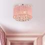 Pink Chandelier Drum Flush Mount Chandelier Crystal Ceiling Light Fixture 3 Light Bedroom Chandelier