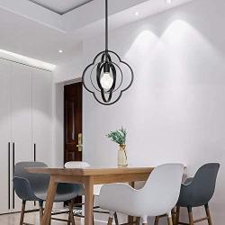 VINLUZ Modern Pendant 1-Light Sphere Black Dining Room Lighting Metal Orbits Globe Chandeliers with Pivoting Interlocking Rings, Industrial Ceiling Light Fixtures Kitchen Island Hallway