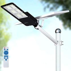 300W LED Solar Street Lights, Outdoor Dusk to Dawn Pole Light with Remote Control, Waterproof, Ideal for Parking Lot, Stadium, Yard, Garage and Garden (Cool White)