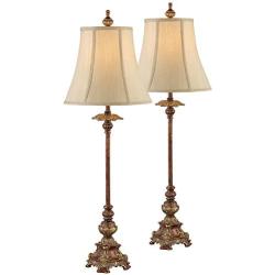 Juliette Traditional Buffet Table Lamps Set of 2 Light Bronze Bell Shade for Dining Room - Regency Hill