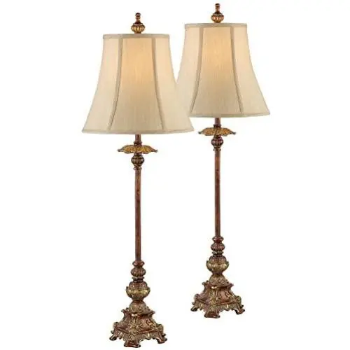 Juliette Traditional Buffet Table Lamps Set of 2 Light Bronze Bell Shade for Dining Room - Regency Hill
