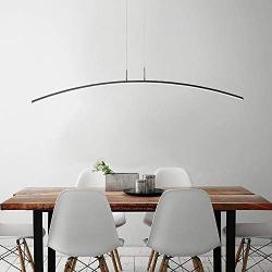 LAKIQ Modern Linear LED Hanging Chandelier Light Fixture Dining Room Ultra-Thin Acrylic LED Pendant Lighting for Kitchen Island Dining Table Living Room(Black,Warm Light)