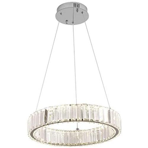 7Degobii Modern Crystal Glass Round Chandelier Fixtures LED Hanging Lamps 1 Ring D15.7'' 25W 1500lm 4000K Dimmable Dining Room Ceiling Light for Living Room Bedroom Natural Light 4000K